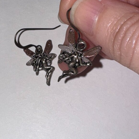 Painted Wing, Fairy Dangle Earrings - Picture 4 of 7